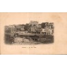 Carte postale ancienne de Biarritz montrant le Port Vieux, les bains de mer et les villas dominant la plage.