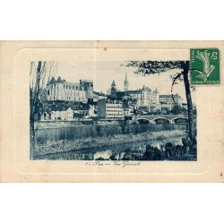 Carte postale ancienne de Pau montrant une vue générale de la ville avec le Château de Pau et le Gave.