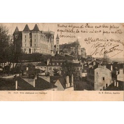 Carte postale ancienne de Pau représentant le Château de Pau dominant la vieille ville en 1904.