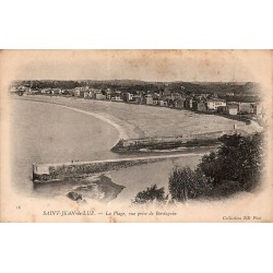 Carte postale ancienne de Saint-Jean-de-Luz montrant la plage et la baie vues depuis Bordagain.