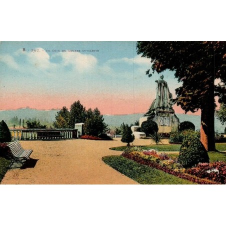 Carte postale ancienne de Pau montrant un coin du square Saint-Martin et le monument de Léon Say.