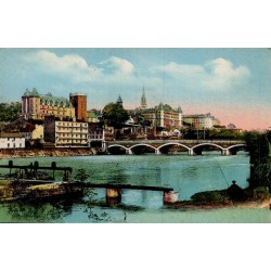 Carte postale ancienne de Luxembourg montrant le Pont Adolphe et la Ville Haute en vue panoramique.
