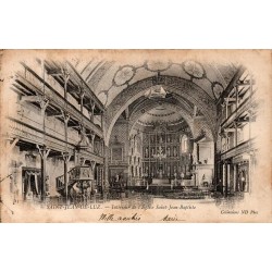 Carte postale ancienne montrant l'intérieur de l'église Saint-Jean-Baptiste de Saint-Jean-de-Luz, voyagée en 1903.