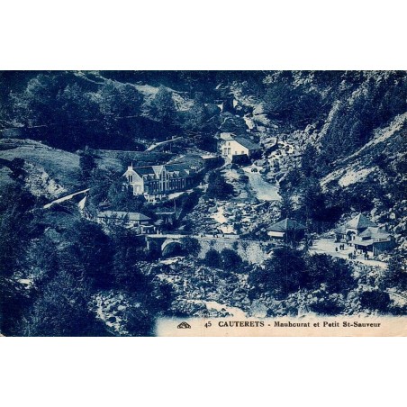 Carte postale ancienne de Cauterets montrant Mauhourat et Petit Saint-Sauveur, carte manuscrite de 1930.
