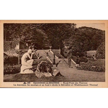 Carte postale ancienne de Bagnères-de-Bigorre montrant La Jouvence au Rond-Point des Thermes.
