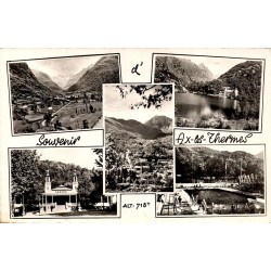 Carte postale ancienne multivues d'Ax-les-Thermes avec casino, panoramas et sites thermaux.