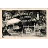 Carte postale ancienne de Lourdes montrant la grotte de Massabielle et la basilique avec message de pèlerinage.