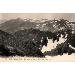 Carte postale ancienne du Pic du Midi montrant un panorama des Pyrénées vers l'est, édition LL.