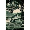 Carte postale ancienne de Lourdes montrant la basilique et la vallée d'Argelès, édition Marcel Delboy.