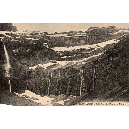 Carte postale ancienne du Cirque de Gavarnie montrant les cascades et les falaises, édition Bloc Frères.