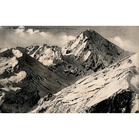 Carte postale ancienne de Barèges montrant le Pic du Midi de Bigorre vu depuis Marmajou