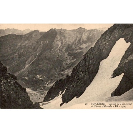 Carte postale ancienne de Gavarnie montrant le couloir de Tuquerouye et le Cirque d'Estaubé