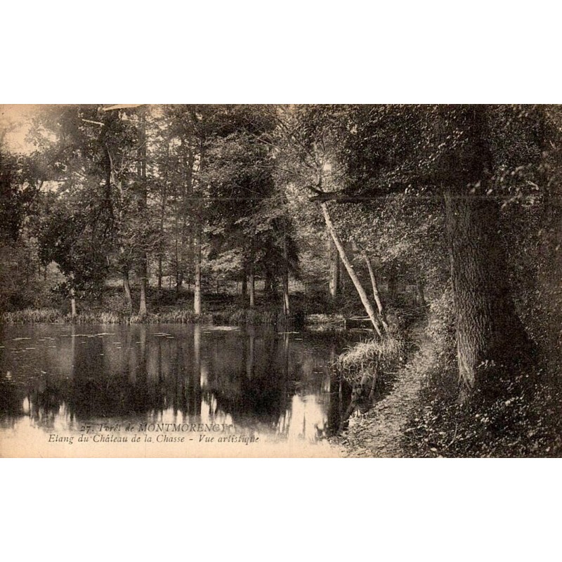 Carte postale ancienne de la forêt de Montmorency montrant l'étang du Château de la Chasse
