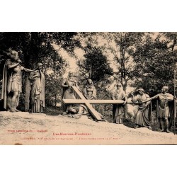 Carte postale ancienne de Lourdes représentant la IXᵉ station du Calvaire, Jésus tombe pour la troisième fois