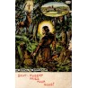 Carte illustrée ancienne représentant le Miracle de Saint-Hubert avec le cerf à la croix lumineuse.