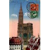 Carte postale ancienne colorisée de la cathédrale Notre-Dame de Strasbourg avec oblitération du 30 mars 1919.