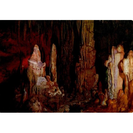 Carte postale moderne représentant les grottes du Jardin Exotique de Monaco avec leurs stalactites et stalagmites.