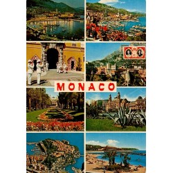 Carte postale moderne de Monaco avec montage de vues multiples du Palais Princier, Monte-Carlo, du Casino et du port Hercule.
