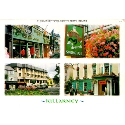 Carte postale moderne de Killarney en Irlande avec vues multiples du centre-ville et timbre irlandais Michael Davitt.