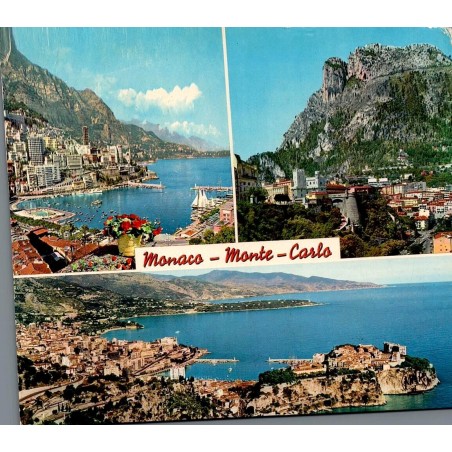 Carte postale moderne de Monaco avec vues du port de Monte-Carlo, du Palais Princier et panorama général.