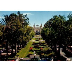 Carte postale moderne des jardins et du Casino de Monte-Carlo avec cachet postal de Cagnes-sur-Mer de 1975.