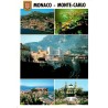 CPM de de Monaco avec vues multiples, timbre du Prince Rainier III et cachet du Musée des Timbres et des Monnaies.
