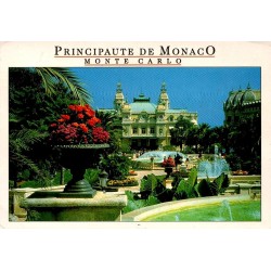 Carte postale moderne du Casino de Monte-Carlo avec ses jardins, fontaines et façade Belle Époque.