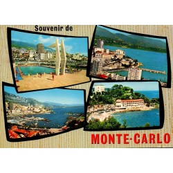 Carte postale moderne multivues de Monte-Carlo avec le port, le Monte-Carlo Beach Hotel et cachet postal de Monaco.