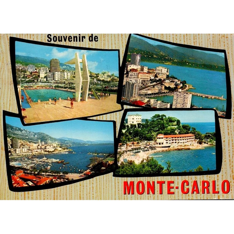 Carte postale moderne multivues de Monte-Carlo avec le port, le Monte-Carlo Beach Hotel et cachet postal de Monaco.