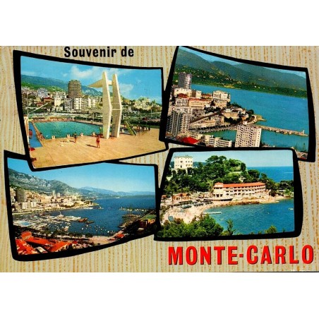 Carte postale moderne multivues de Monte-Carlo avec le port, le Monte-Carlo Beach Hotel et cachet postal de Monaco.