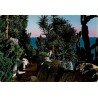 Carte postale moderne du Jardin Exotique de Monaco avec cactus, plantes succulentes et vue sur la Méditerranée.