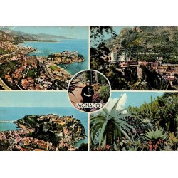 CPM  multivues de Monaco avec Palais Princier, Rocher, Jardin Exotique, timbre Rainier III et flamme Radio Monte-Carlo de 1967.