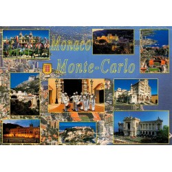 CPM multivues de Monaco et Monte-Carlo avec le Casino, le Palais Princier, le Musée Océanographique et le port.
