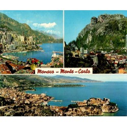 Carte postale moderne de Monaco avec le port de Monte-Carlo, le Palais Princier et une vue générale du Rocher.