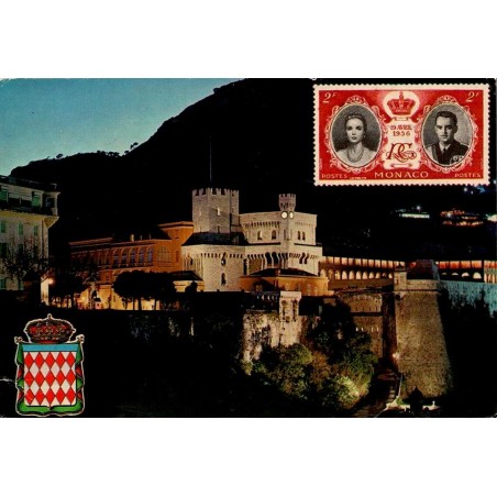 Carte Postale Moderne Monaco représentant le Palais du Prince illuminé de nuit, carte voyagée en 1983.