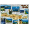 Carte Postale Moderne multivues de la Crète avec carte de l'île, Chania, Héraklion, Knossos, Balos et Vaï.