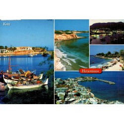 Carte Postale Moderne de Hersonissos en Crète avec multivues du port, des plages et de la ville, voyagée en 2008.