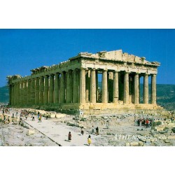 Carte Postale Moderne d'Athènes représentant le Parthénon sur l'Acropole, voyagée en 2002 avec timbre grec.