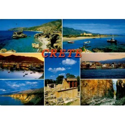 Carte Postale Moderne multivues de Crète avec Knossos, gorges de Samaria, plages et ports de l'île.