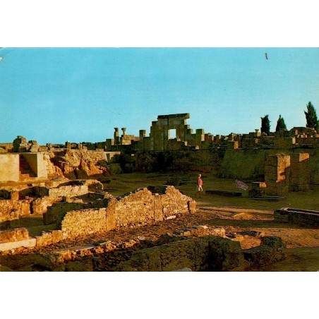 Carte Postale Moderne représentant un coucher de soleil sur les ruines antiques de Carthage en Tunisie.