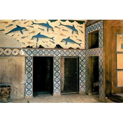 Carte Postale Moderne représentant le Mégaron de la Reine et la Fresque aux Dauphins du palais de Cnossos en Crète.