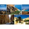 Carte postale multivues de Crète en Grèce avec paysages côtiers, gorge, plage et église, carte voyagée.