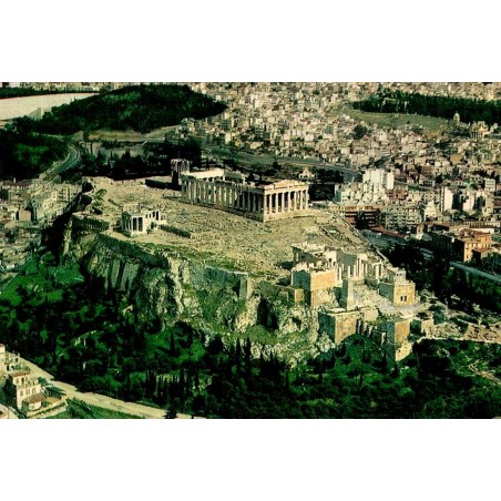 Vue aérienne de l'Acropole d'Athènes avec le Parthénon et les monuments antiques en Grèce.