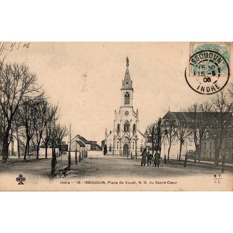 Indre - 16 - ISSOUDIN - Place de Vouet, Notre Dame du Sacré Coeur