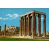 Carte postale du temple de Zeus Olympien avec l'Acropole d'Athènes, CPSM voyagée avec timbre grec.