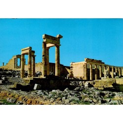 Carte postale de l'Acropole de Lindos à Rhodes avec les vestiges du sanctuaire d'Athéna Lindia.