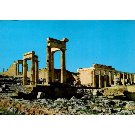 Carte postale de l'Acropole de Lindos à Rhodes avec les vestiges du sanctuaire d'Athéna Lindia.