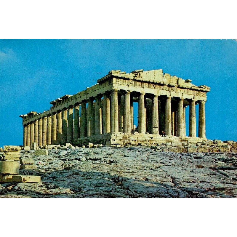 Carte postale ancienne du Parthénon sur l'Acropole d'Athènes avec vue générale du temple antique.