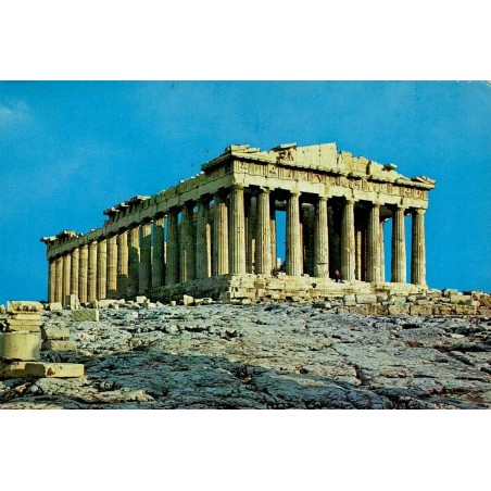 Carte postale ancienne du Parthénon sur l'Acropole d'Athènes avec vue générale du temple antique.