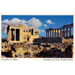 Carte postale ancienne TWA montrant l'Acropole d'Athènes avec l'Érechthéion et le Parthénon.